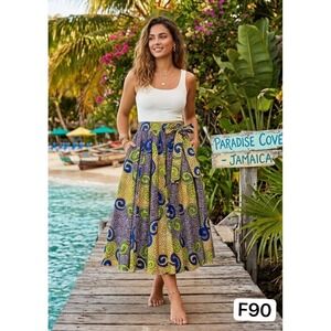 Advance Apparel African Wax Print Maxi Skirt Vibrant Swirl Batik Free Size Boho